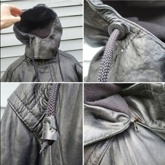 Vintage 90s y2k Wilsons Black Leather Insulated Mid Length Oversized Car Coat Md - Picture 5 of 8